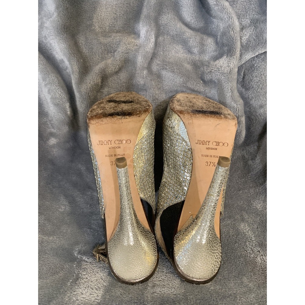 Jimmy Choo Nova Glittered Metallic Open Toe Slingback Platform Pump 37.5-7.5 - Picture 8 of 8